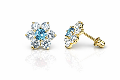 14k White Gold Flower Stud CZ Earrings screw back