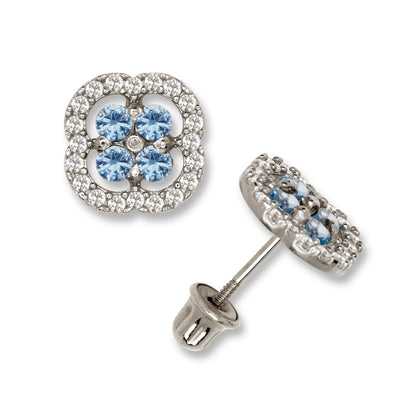 14K Yellow & White Gold CZ Squared Screw Back Stud Earrings for Women
