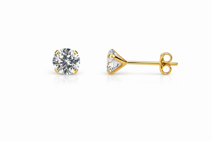 14k Yellow gold round clear CZ martini prong set stud earrings 1.5-10mm