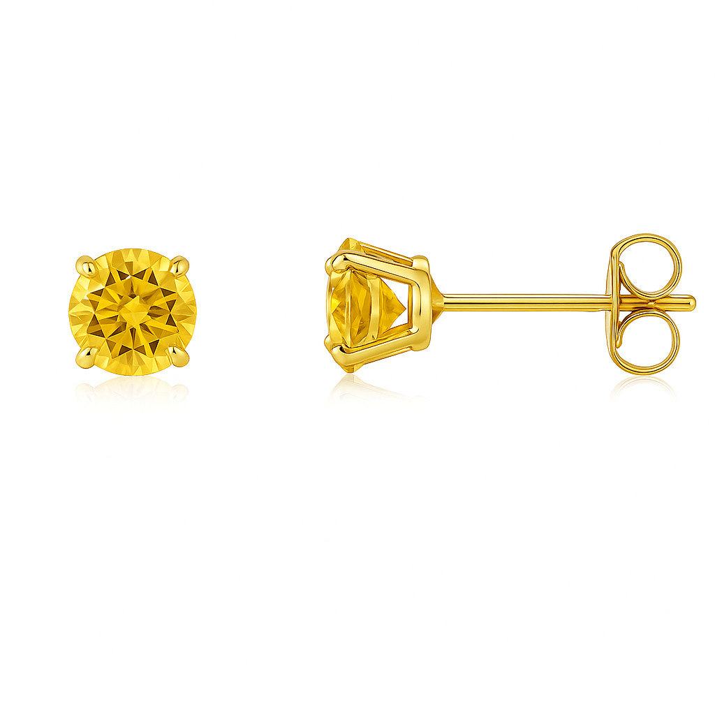 14K Yellow Gold 4mm Round Shaped Birthstone Stud Push Back Earrings for Women