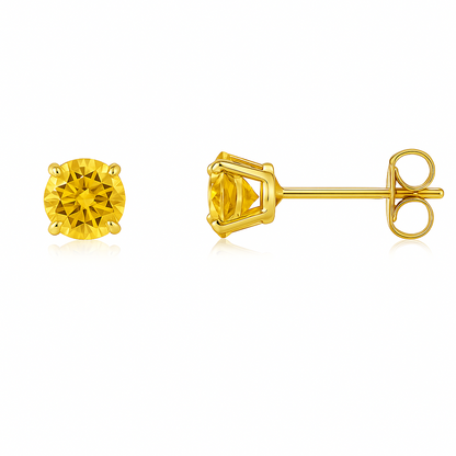 14K Yellow Gold 4mm Round Shaped Birthstone Stud Push Back Earrings for Women
