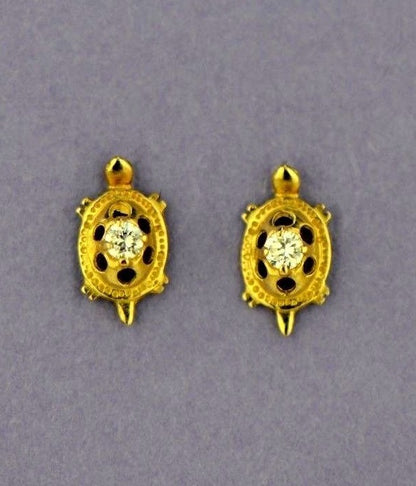 14k Yellow Gold Turtle CZ Stud Earrings Screw Back