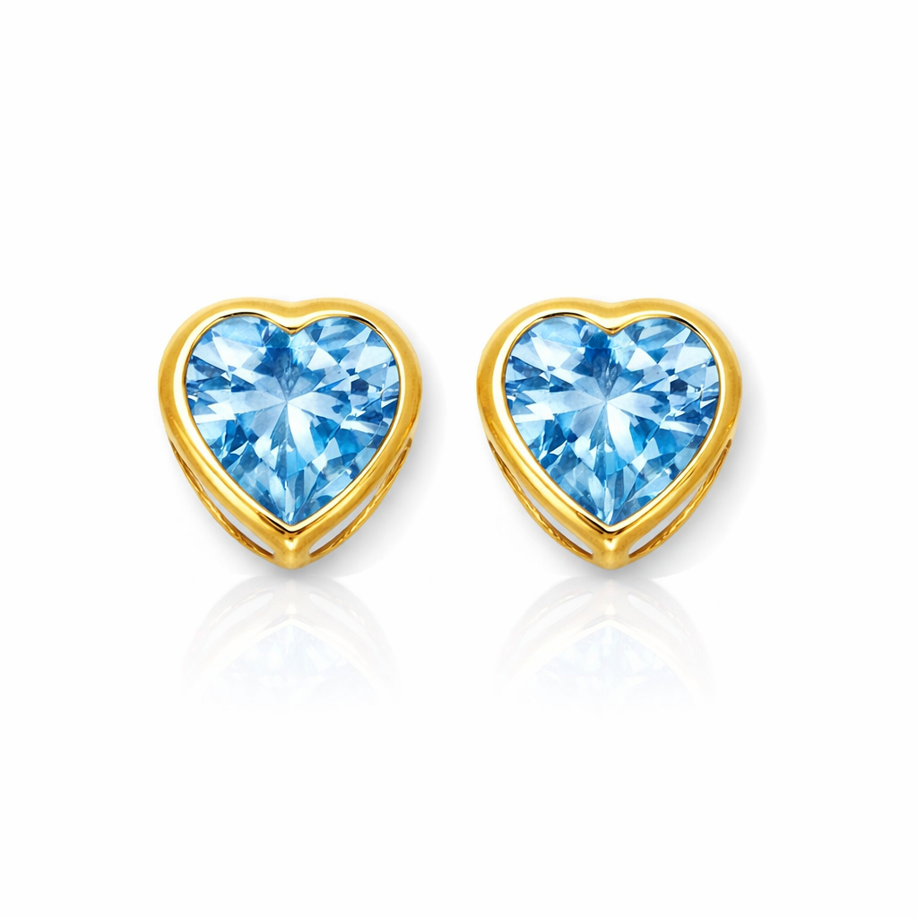 14K Yellow Gold Heart Shaped 3mm x 3mm Stud Earrings for Women