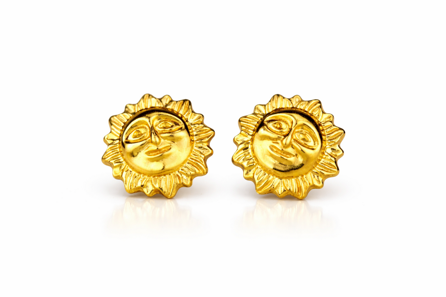 14k Yellow Gold Beautiful Sun Face Stud Earrings for Girl