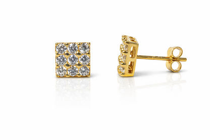 14K Yellow or White Gold Fancy Square CZ Stud Earrings