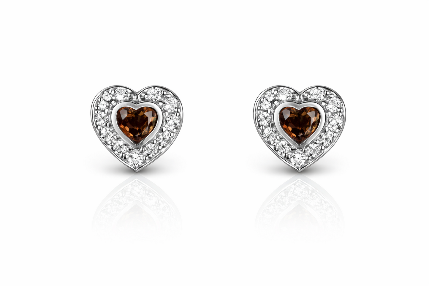 14k Solid White Gold Halo Heart Stud Earrings