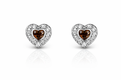 14k Solid White Gold Halo Heart Stud Earrings