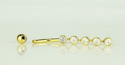14k Yellow or White Gold Belly Button Dangle CZ Bezel Barbel Bar Ring