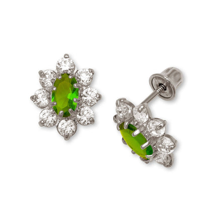 14K Yellow & White Gold CZ Flower Stud Screw Back Earrings for Women