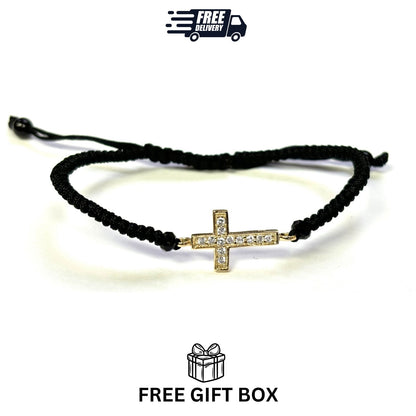 925 Sterling Silver String CZ Bracelet Cross 6" Adjustable to 11"