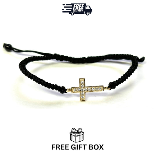 925 Sterling Silver String CZ Bracelet Cross 6" Adjustable to 11"