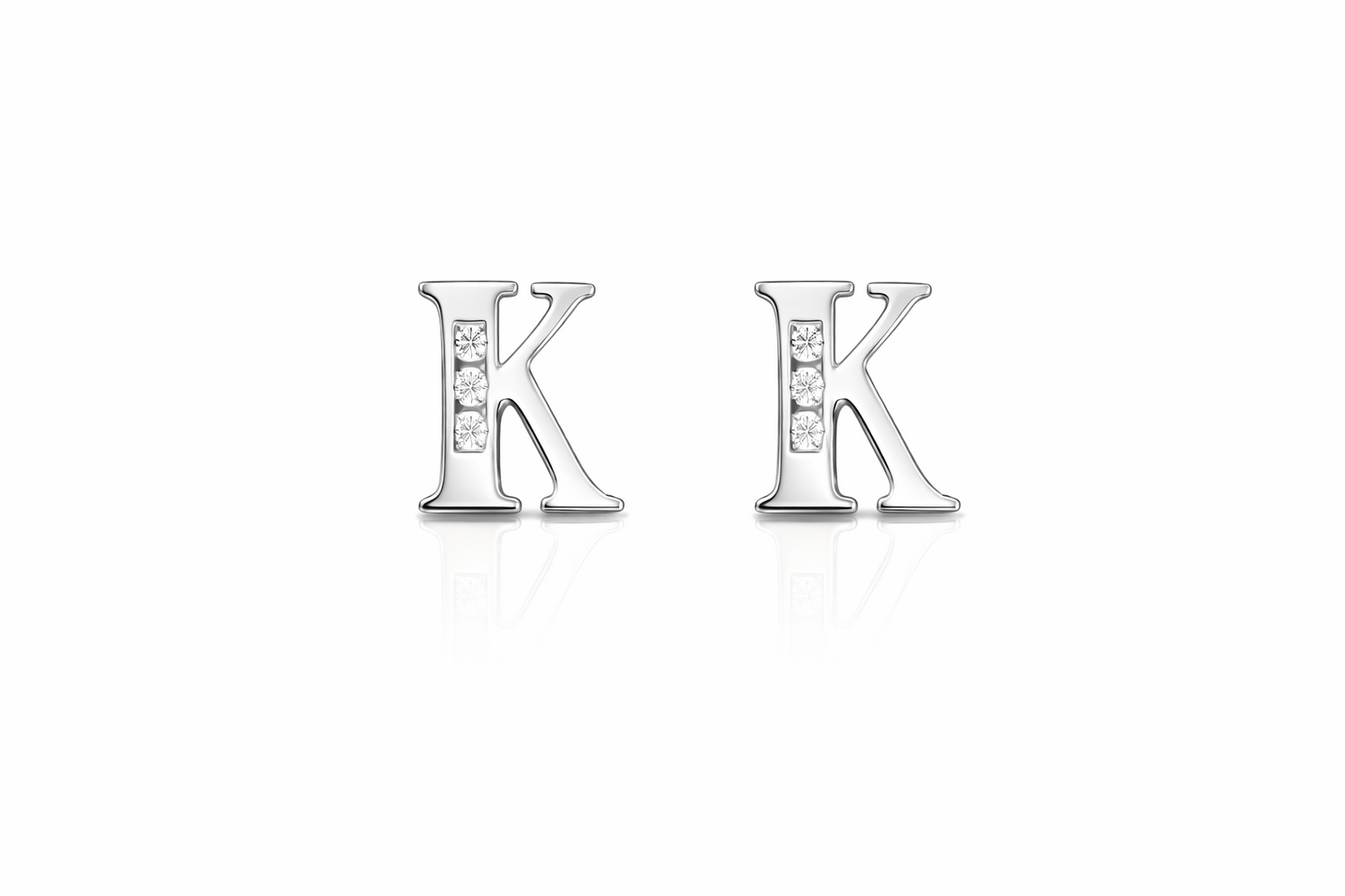 14k Yellow or White Gold Initial Letters CZ Stud Earrings
