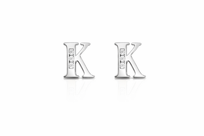 14k Yellow or White Gold Initial Letters CZ Stud Earrings