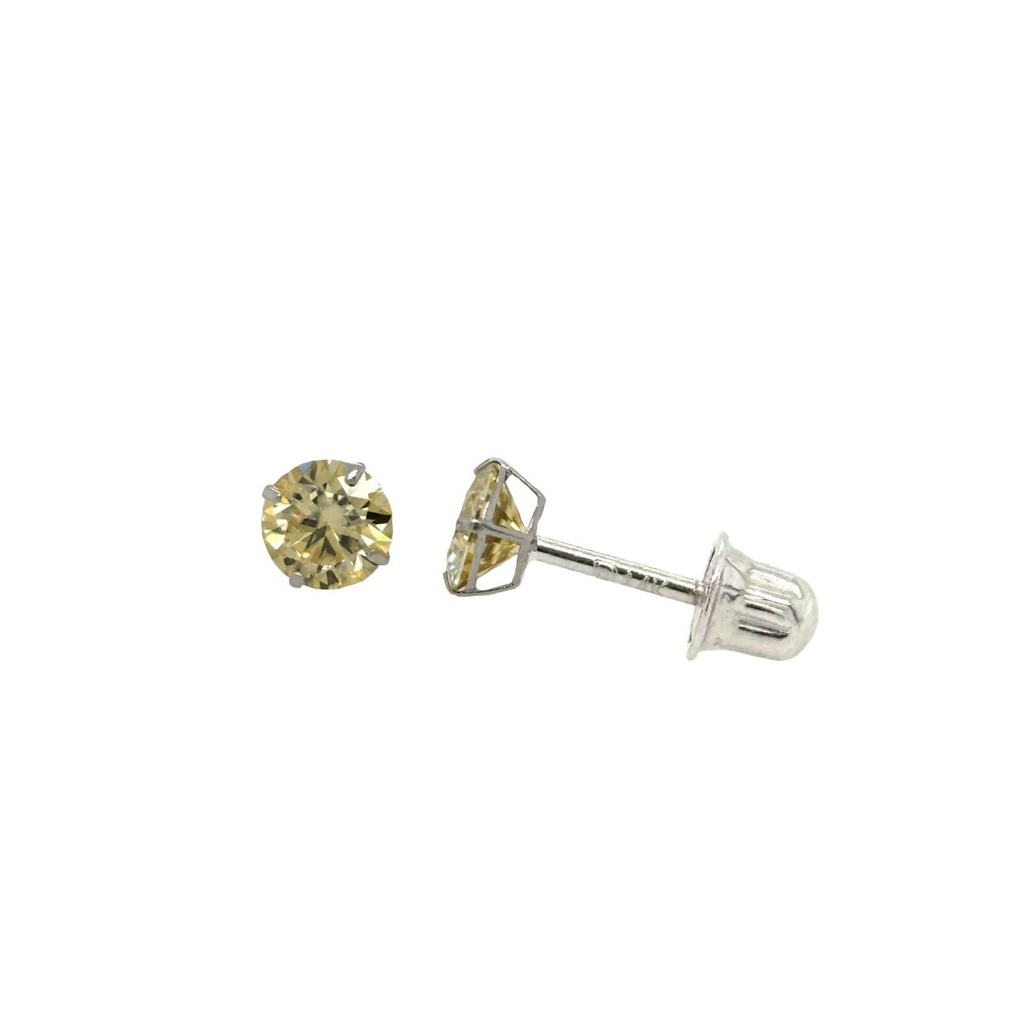 14K Gold GRA Certified D-VVS1 Lemon Yellow Moissanite Screw Back Studs Earrings