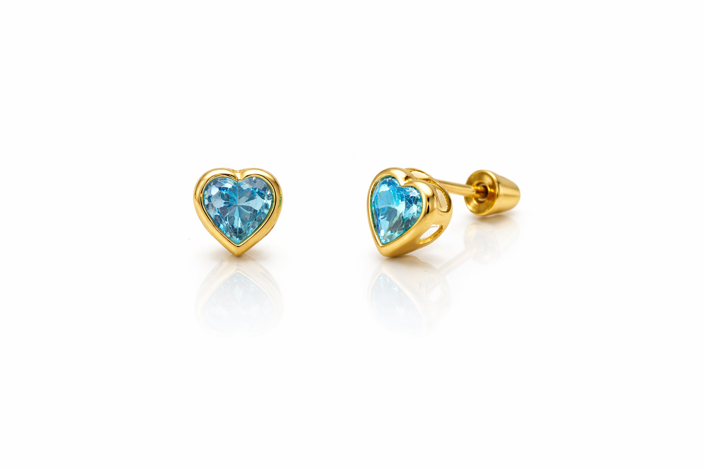 14K Yellow Gold Heart Bithstone Stud Earrings  5mm x 5mm