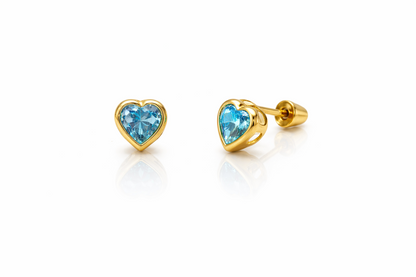14K Yellow Gold Heart Bithstone Stud Earrings  5mm x 5mm