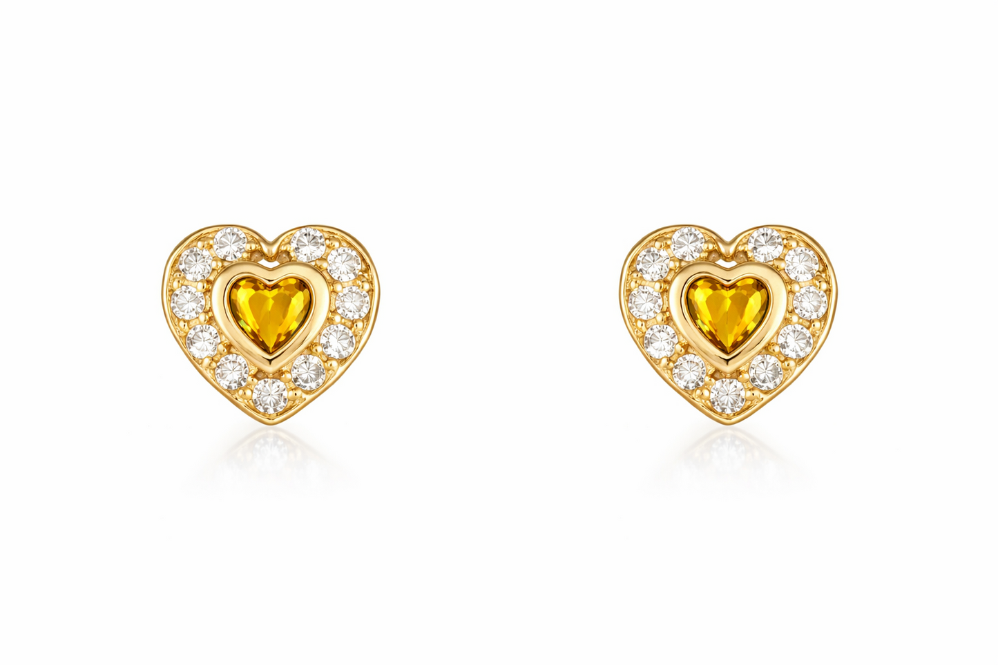 14k Solid Yellow Gold Halo Heart Stud Earrings