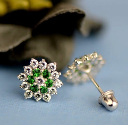 14k White Gold Flower Stud Earrings with screw back