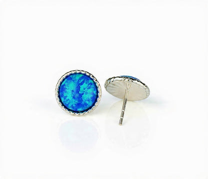14K Yellow & White Gold Flat Opal Pretty  Stud Earrings for Women
