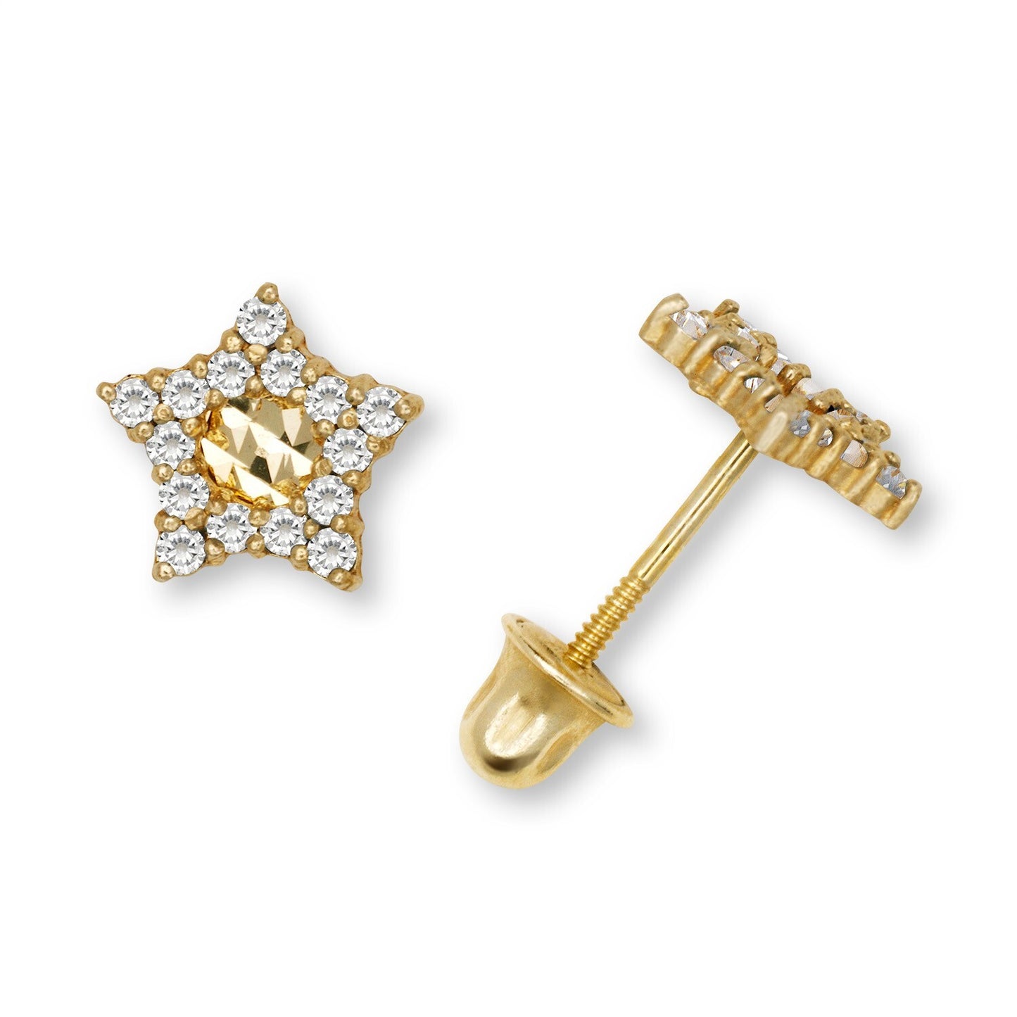 14K Yellow & White Gold Little Star CZ Earrings for Women