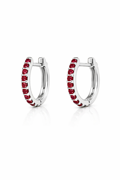 14k White  Gold CZ Birthstones Huggie Earrings