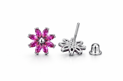 14k Yellow and White Gold CZ Birthstone Flower Stud Earring