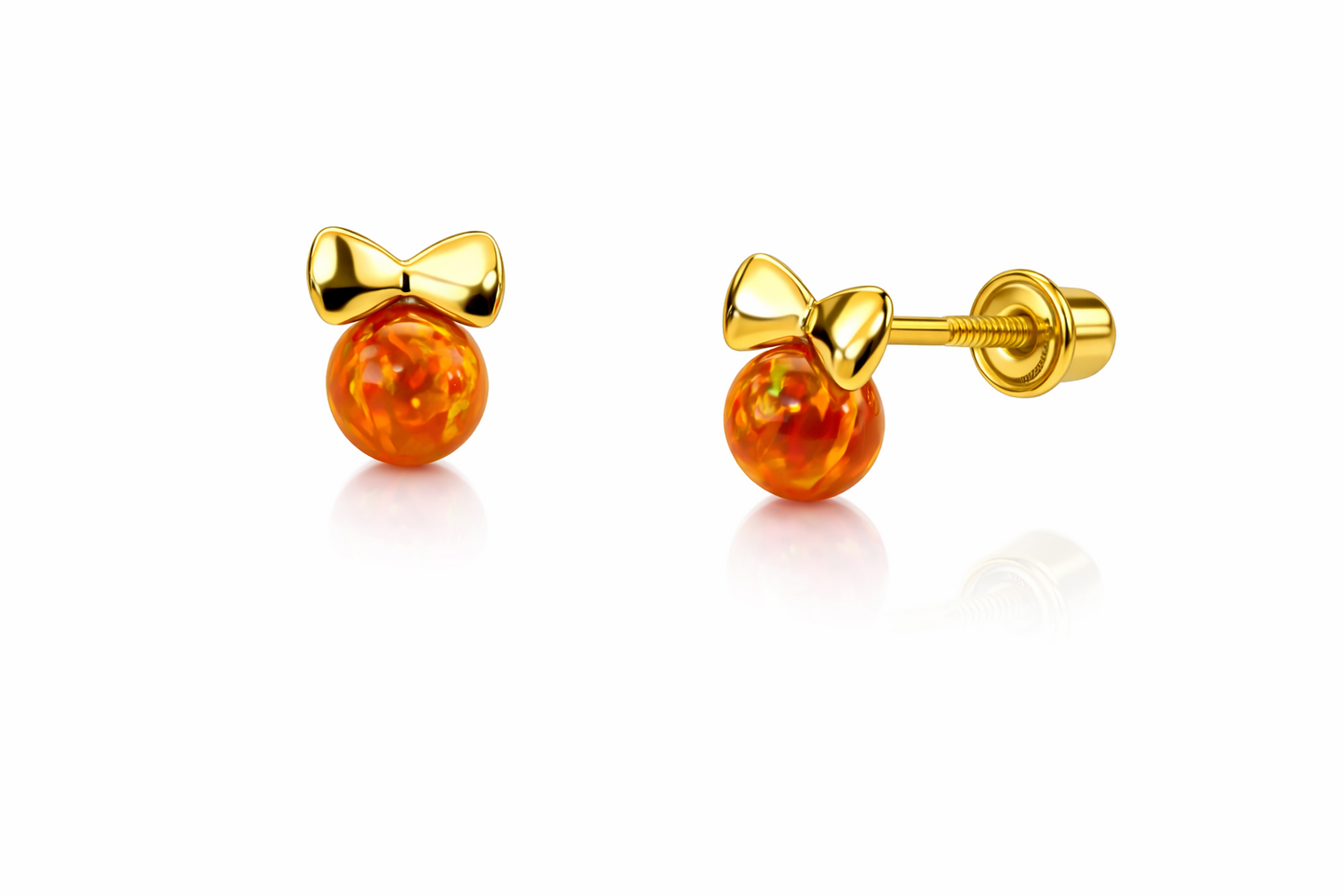 14k Yellow Gold Bow Tie Opal Stud Earrings/ Screw Back
