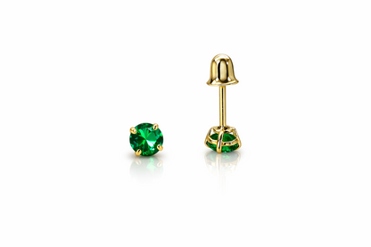 14K Solid Yellow Gold 3mm Round Birthstone Stud Earrings with screw back