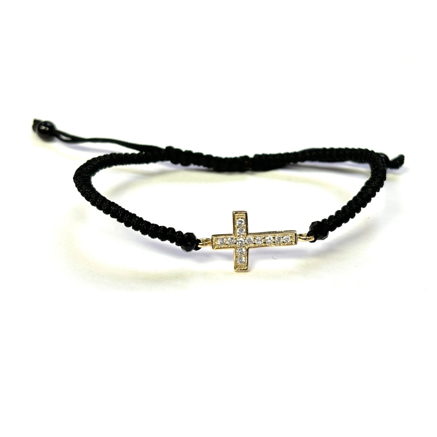 925 Sterling Silver String CZ Bracelet Cross 6" Adjustable to 11"