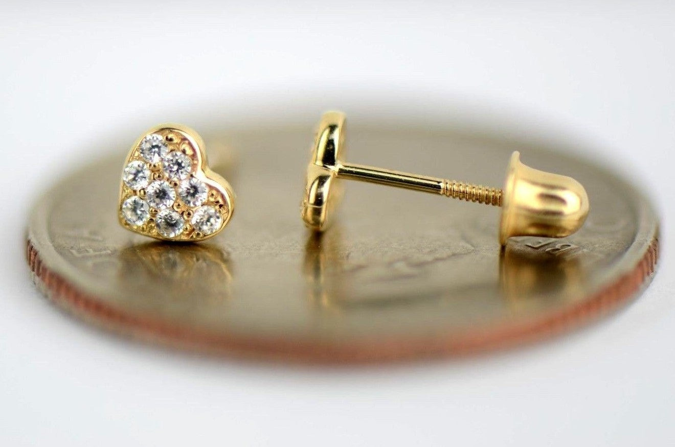 14K Yellow and White Gold Heart CZ Stud Earrings
