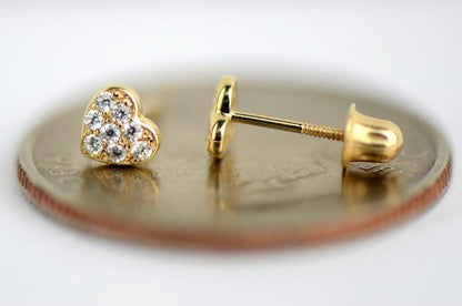14K Yellow and White Gold Heart CZ Stud Earrings