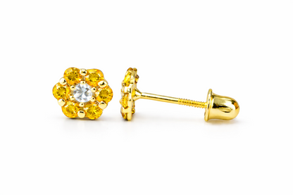 14k Yellow Gold Flower Stud Earrings with Screw Back