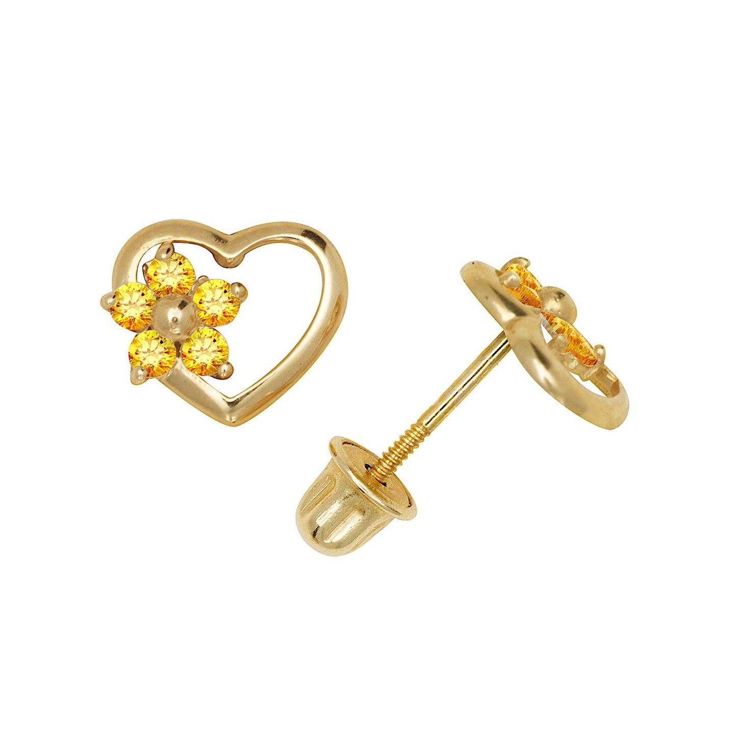 14K Yellow & White Gold Heart Shaped CZ Stud Earrings for Women