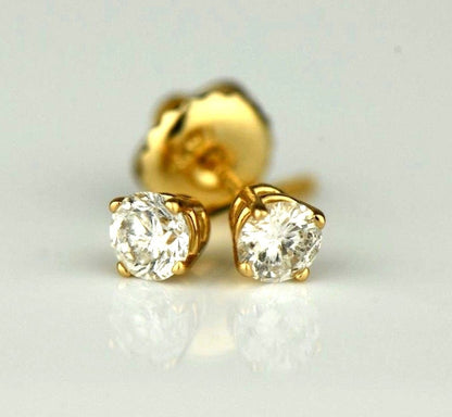 14k Yellow Gold Round Diamond Stud Earring with Screw Back .29 PT TW.