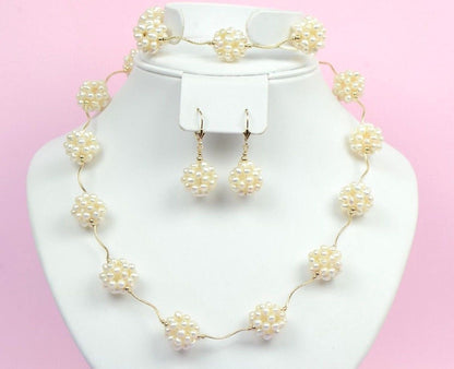 14k Yellow Gold Genuine dyed Pearl Jewelry set (necklace,bracelet,earrings)