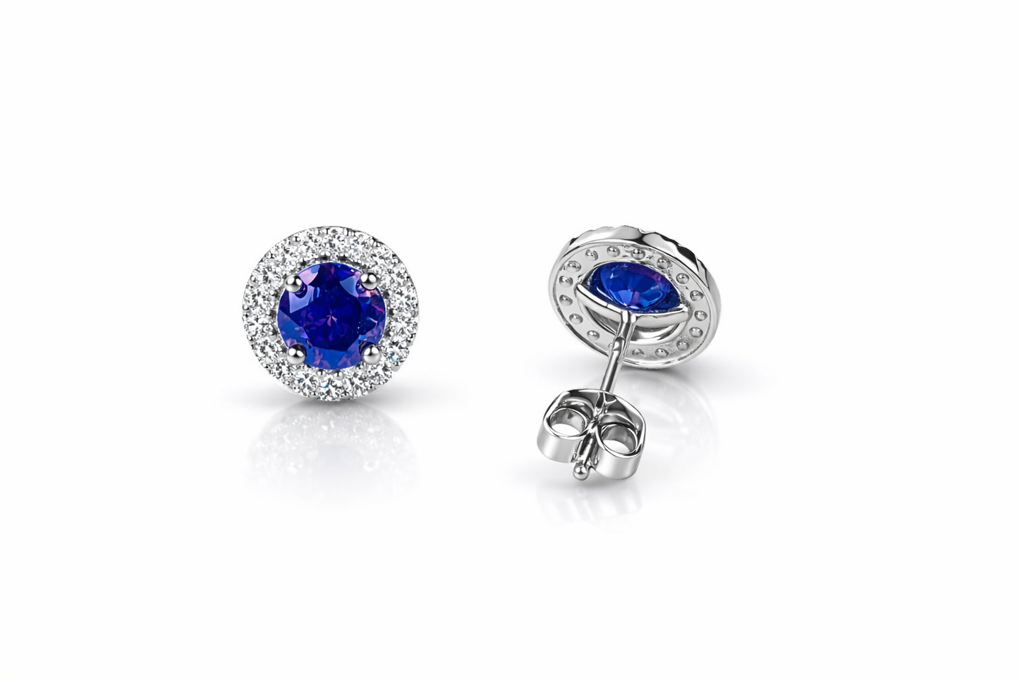 14k White Gold Cubic Zirconia Halo Round Stud Push Back Earrings