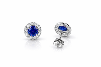 14k White Gold Cubic Zirconia Halo Round Stud Push Back Earrings