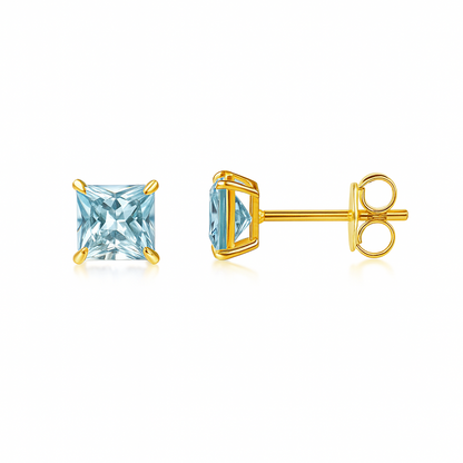 14k Yellow Gold Solid Square Princess Cut Birthstone 4MM CZ Stud Earrings