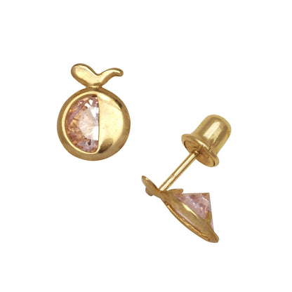 14k Yellow Gold  Apple CZ Birthstone Stud Screw Back Earrings