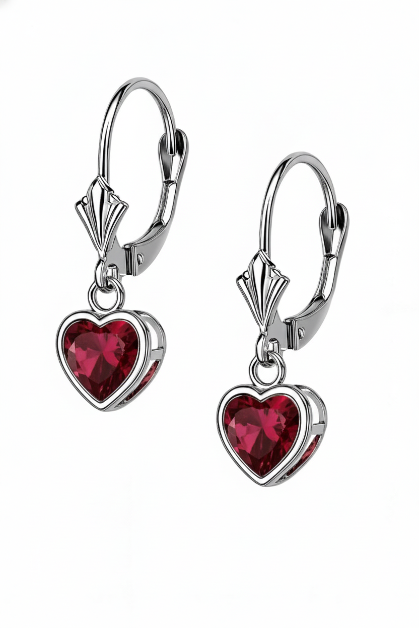14k White Gold Heart Bezel Birthstone Earrings 6x6 MM