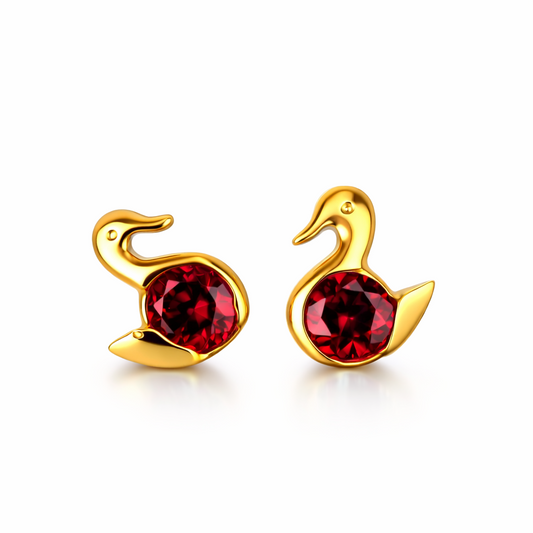 14k Yellow Gold Duck Birthstone Stud Earrings Screw Back
