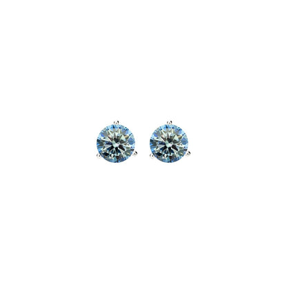 14K Gold GRA CertifiedD-VVS1 Ocean Blue Moissanite ScrewBack Stud Earrings