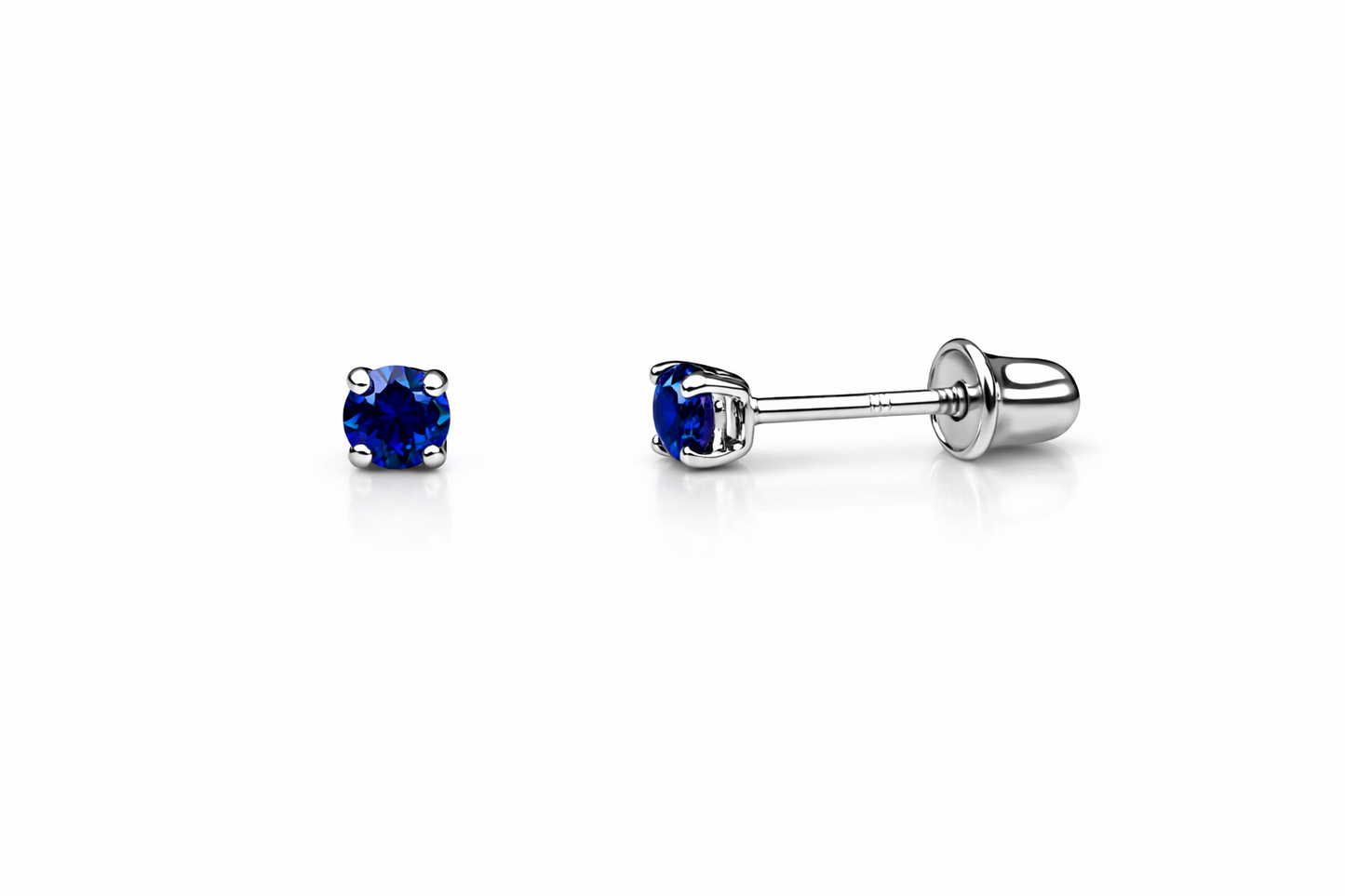 14K Solid White Gold 2.5mm Round Birthstone Stud Earrings with Screw Back