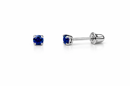 14K Solid White Gold 2.5mm Round Birthstone Stud Earrings with Screw Back