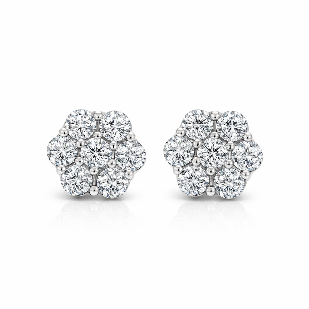 14k White Gold Flower Stud Earrings with screw back