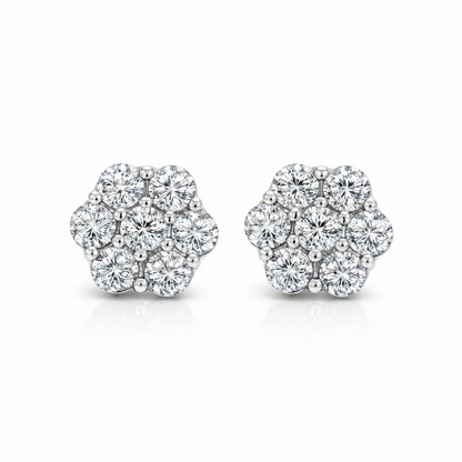 14k White Gold Flower Stud Earrings with screw back