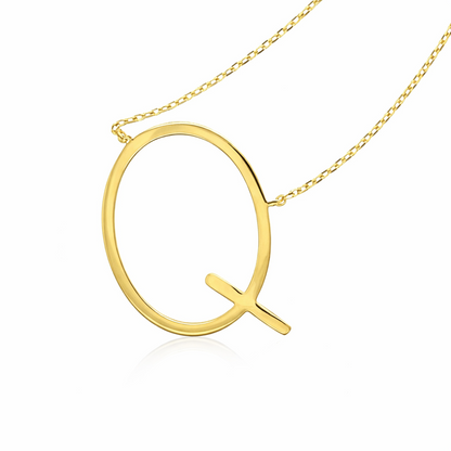 14k Yellow Gold Sideway Initial Letter Necklace Pendant