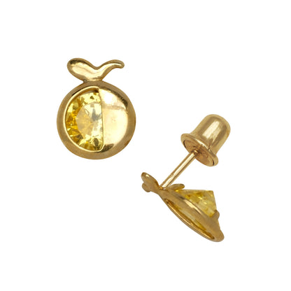 14k Yellow Gold  Apple CZ Birthstone Stud Screw Back Earrings