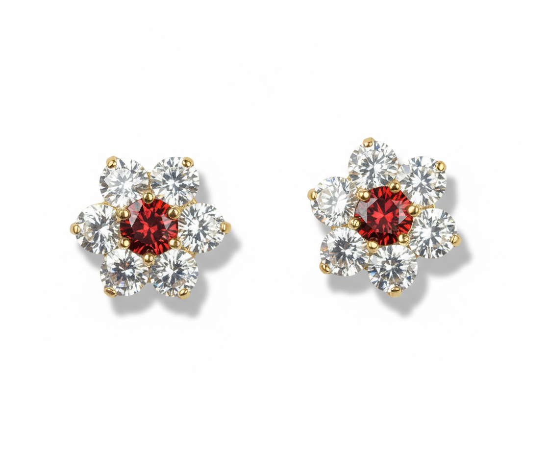 14k Yellow Gold Beautiful Flower Shaped Screw Back Earrings for Women