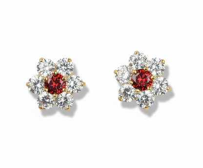 14k Yellow Gold Beautiful Flower Shaped Screw Back Earrings for Women